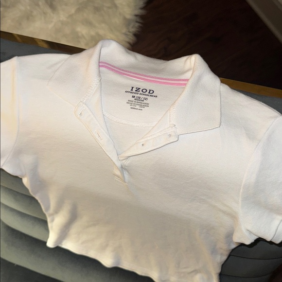 IZOD white shortsleeve polo shirt collar school uniform top Medium 10/12 Regular - Picture 4 of 8